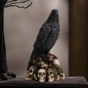 Mysterious Dark Skull Crow Resin Ornament, Halloween Table Decor, Home Decoration, Unique Gift for Skull Collectors, Birthday Festival Present