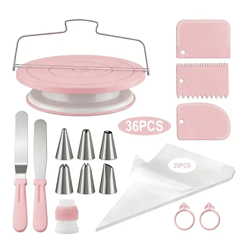 36PCS Cake Decorating Kit with Rotating Turntable Stand, Piping Bags, Icing Tips, Spatulas & Scrapers for Birthday Cakes, Cupcakes & DIY Baking