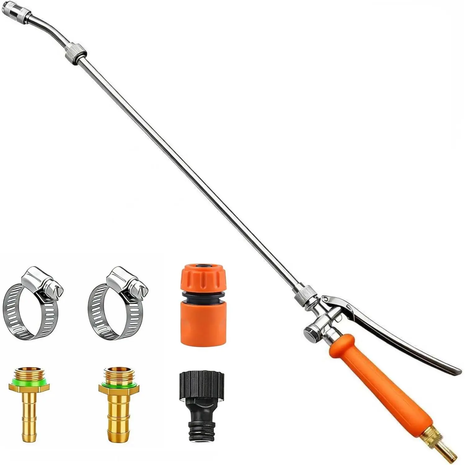 All Metal Sprayer Wand,1/4" & 3/8" & 1/2" Brass Barbs Sprayer Wand Replacement, Built-in Shut Valve Stainless Steel & 2 Hose Clamps (29 Inches Sprayer Wand)