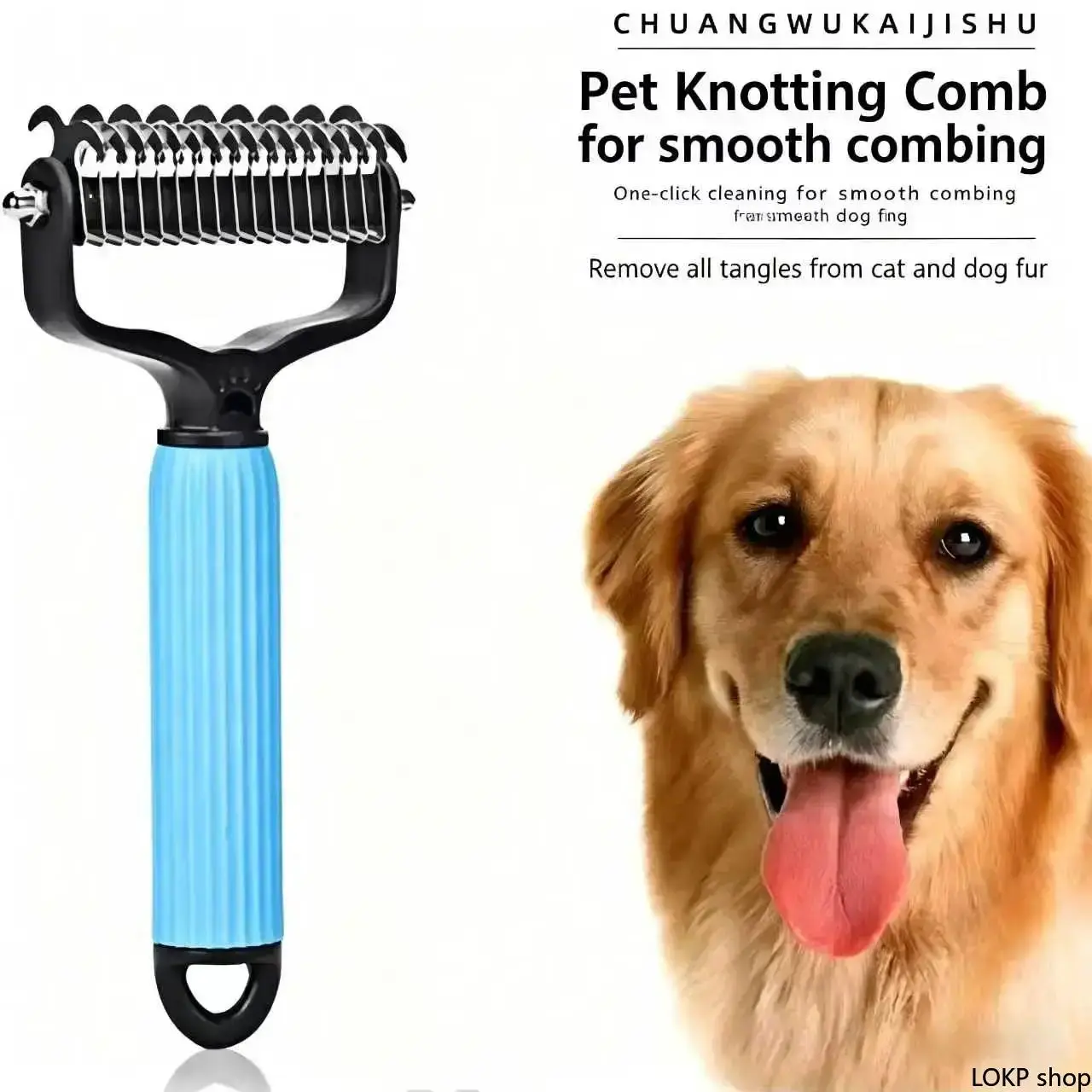 Double Sided Pet Grooming Comb Equipped With One-Click Self-Clean Structure, Designed To Remove Loose Fur And Tangled Mats For Daily Grooming On Dogs And Cats
