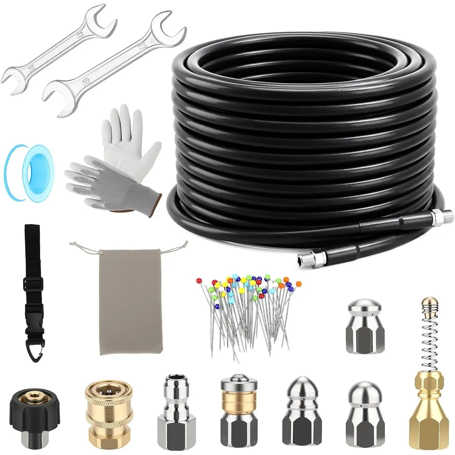 Sewer Jetter Kit for  Washer, 50FT 5800PSI Drain Jetter Hose Kit | Drain Cleaner Hose Kit with 4 Jet Nozzles, Rotating Nozzle, 1/4" NPT Sewer Jetter Nozzle for Drain Pipes, Sewer Lines Gutter