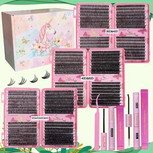 mixed length false eyelashes kit for eyelashes extensions, curling false eyelashes with eyelash bond glue & tweezers, professional eye makeup accessories for women, cosmetic, eyelash extension glue, hybrid lash set, eyelash cluster, diy eyelash clusters