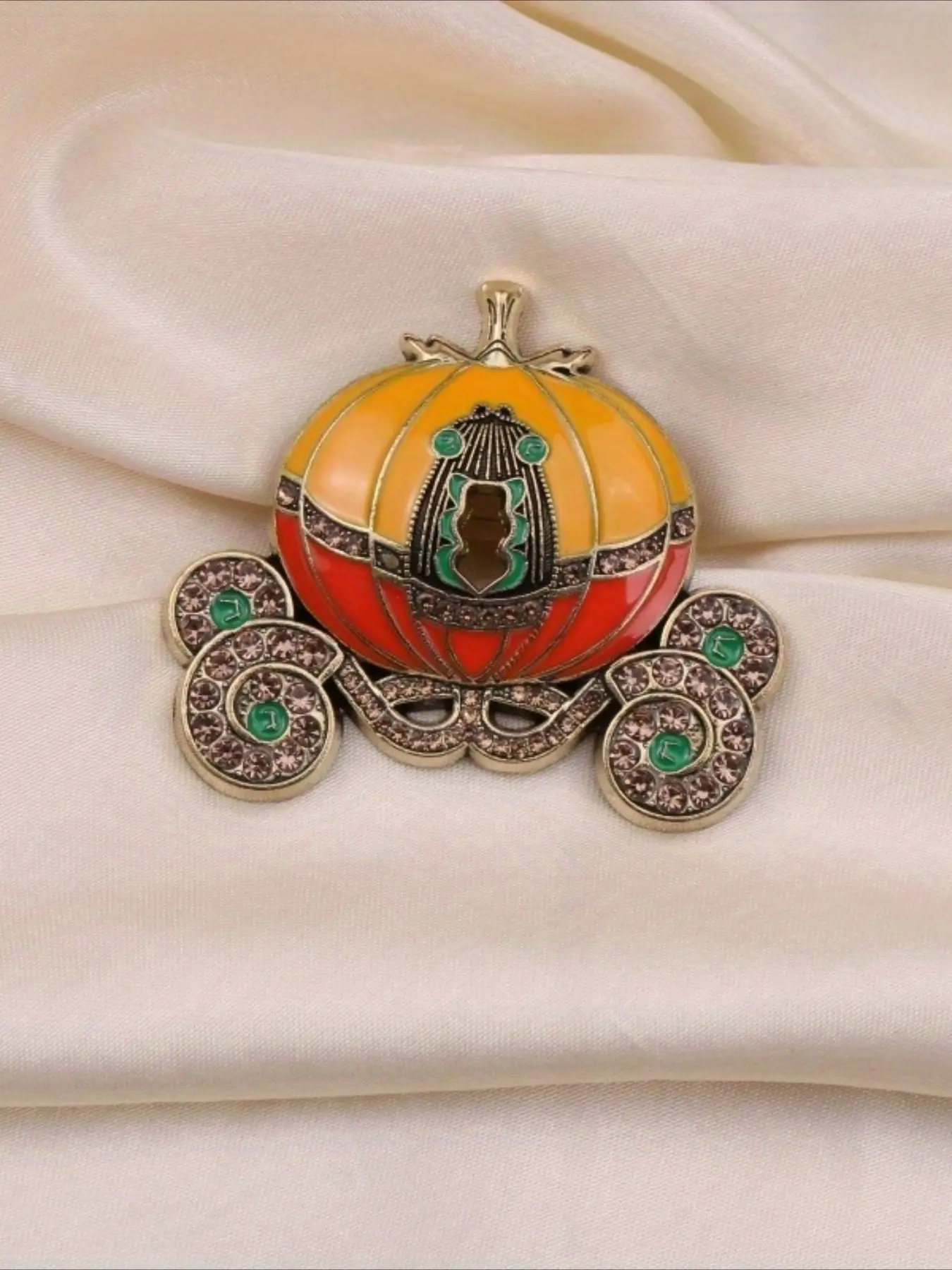1PC Vintage Rhinestone Pumpkin Carriage Brooch,Enamel Princess Fairy Tale Lapel Pin,Brooch Pins,Halloween Thanksgiving Party Outfit Decor Accessory Gift