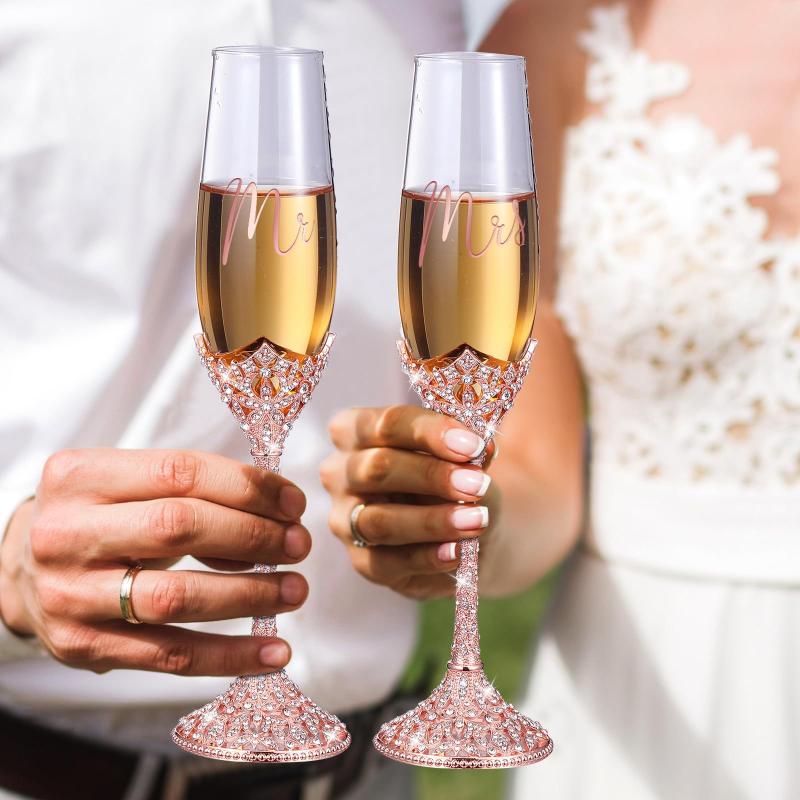 4 Pcs, Wedding Cake Knife And Champagne Flutes Server Set, Wedding Cake Knife And Server Set, Toasting Crystal Rhinestone Champagne Flutes Glasses Cake Knife Pie Server Wedding Gifts For Couple Bride Groom, Christmas Gift, i Cutlery Tableware