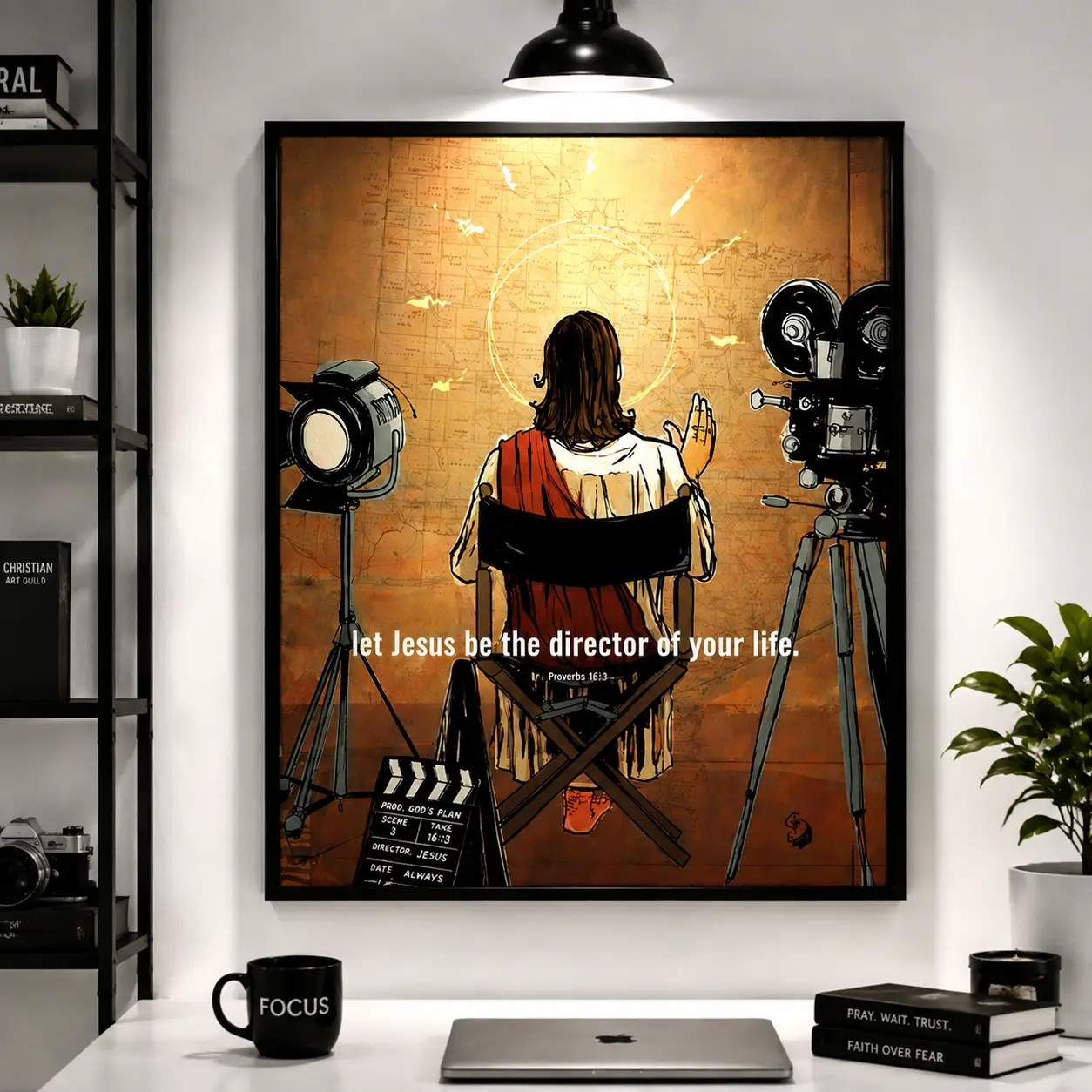 Christian Jesus Canvas Poster, Inspirational Faith Wall Art Print, God Is The Director Of Your Life Religious Decor for Bedroom Living Room Office, Holiday Gift