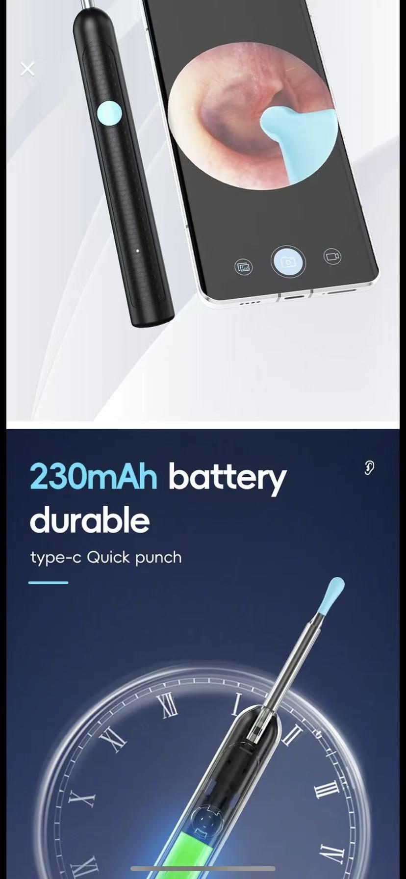 Ear Wax Removal Tool With Camera, 1 Set Portable Type-C Rechargeable Ear Cleaner, Waterproof Endoscope Ear Cleaning Tool earwax soft silicone tip android compatible kit