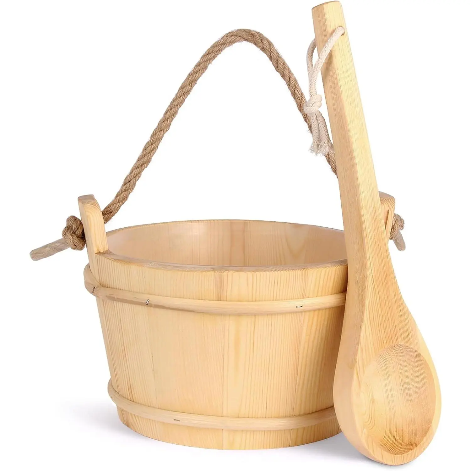14.5" Sauna Bucket and Ladle Set, Handmade Premium Cedar Wood 4L Sauna Accessories