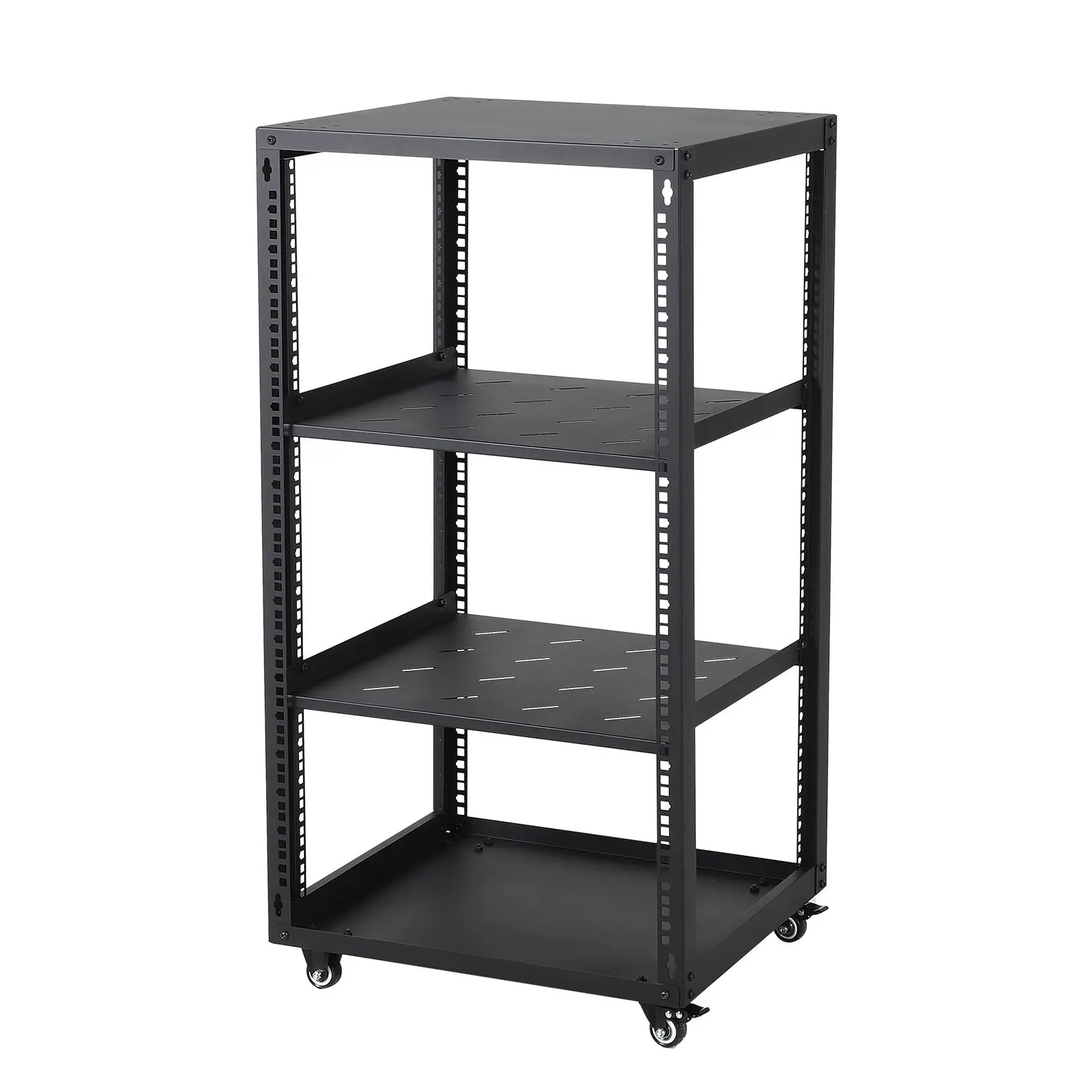 19 Inch Open Frame Network Rack Organiser - 12U/15U/20U Heavy-Duty Steel Standing Server Rack Cabinet with Wheels, Shelves, Wall Mount or Floor Stand for Switch, Router, AV Equipment, Home Lab Office Storage Organization