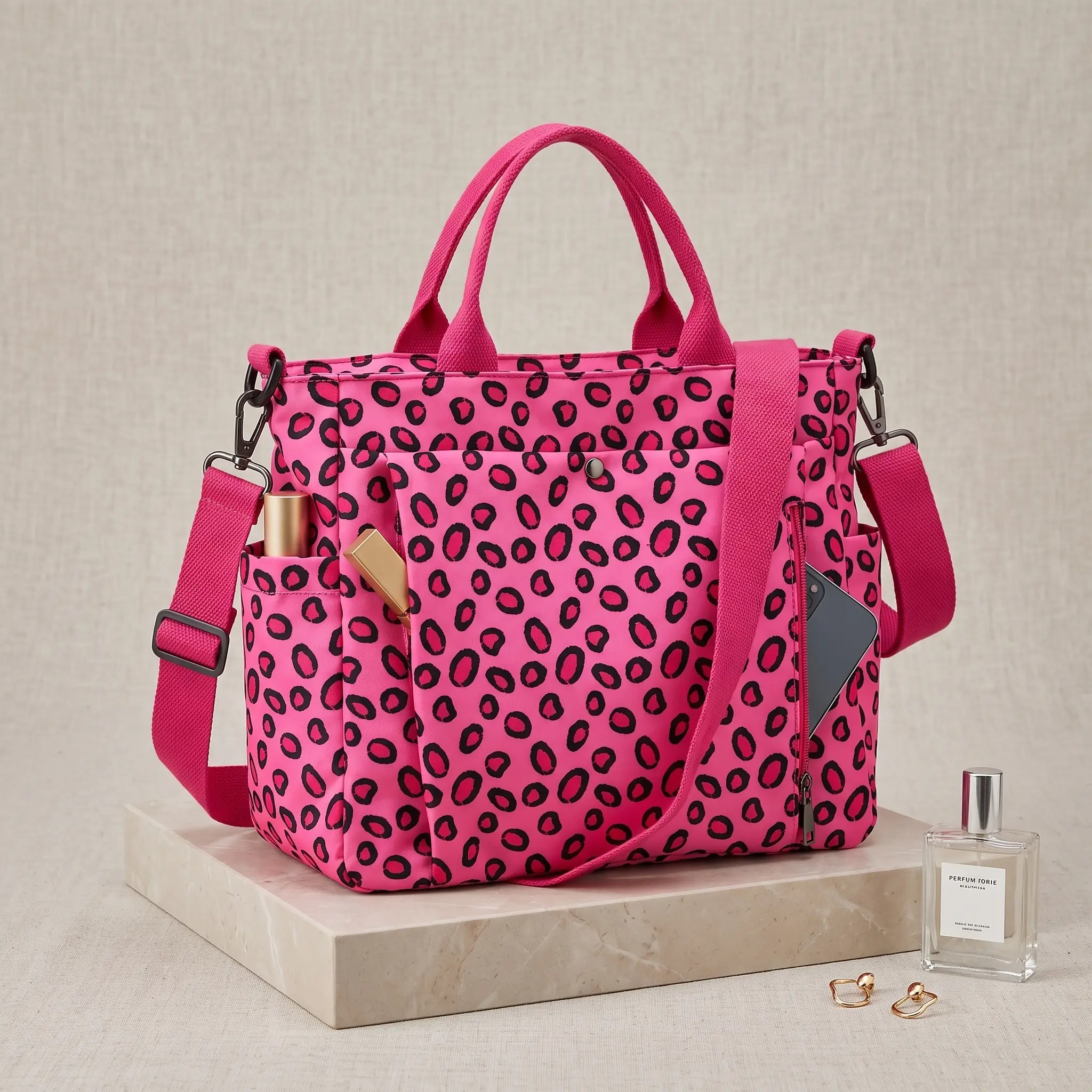 Women's Leopard Print Shoulder Bag, Waterproof Oxford Cloth, Foldable Tote, Casual Chic Carryall with Hidden Pocket & Zip Closure, Medium Size Soft Bag for Daily Use, Zipper, Adjustable, Tote Bags