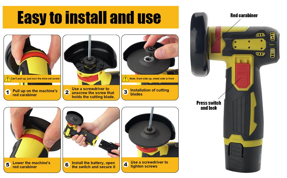 19500RPM Mini Angle Grinder Tool, 4000 mAh Cordless Angle Grinder with battery, Small Portable Angle Grinder, Cordless cut off tool,Brushless Handheld Angle Grinders