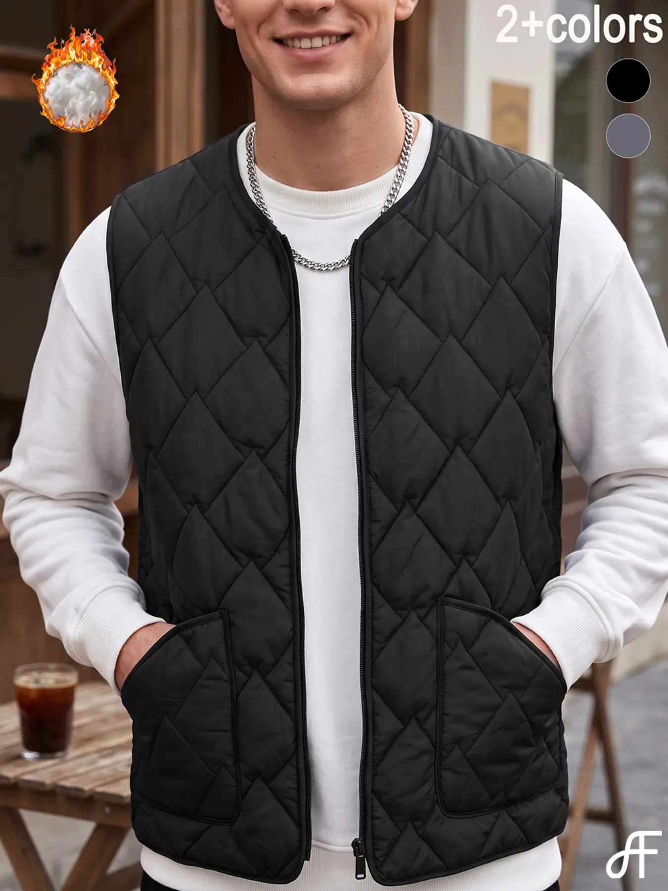 FF Men's Lightweight Quilted  Casual V-Neck Sleeveless Jacket Warm Gilet for Golf Hiking Running & Daily Streetwear Fall Winter Layering Outerwear with Pockets