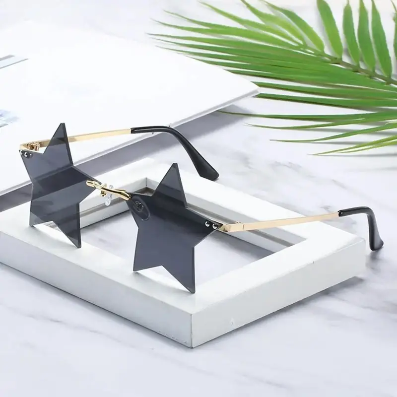Y2K Rimless Star Sunglasses | Colorful Ocean Lens, Trendy Unisex Summer Festival Eyewear for Outdoor & Raves