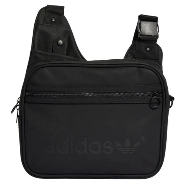 Adidas Originals Trefoil Letter Logo Retro PU Chest Crossbody Bag for Men and Women, Black
