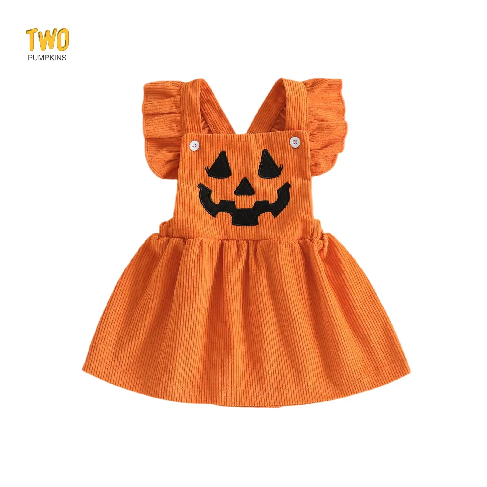 Toddler Baby Girl Halloween Outfits Fly Sleeve Pumpkin Face Dress Corduroy Kids Dresses Girls Clothing
