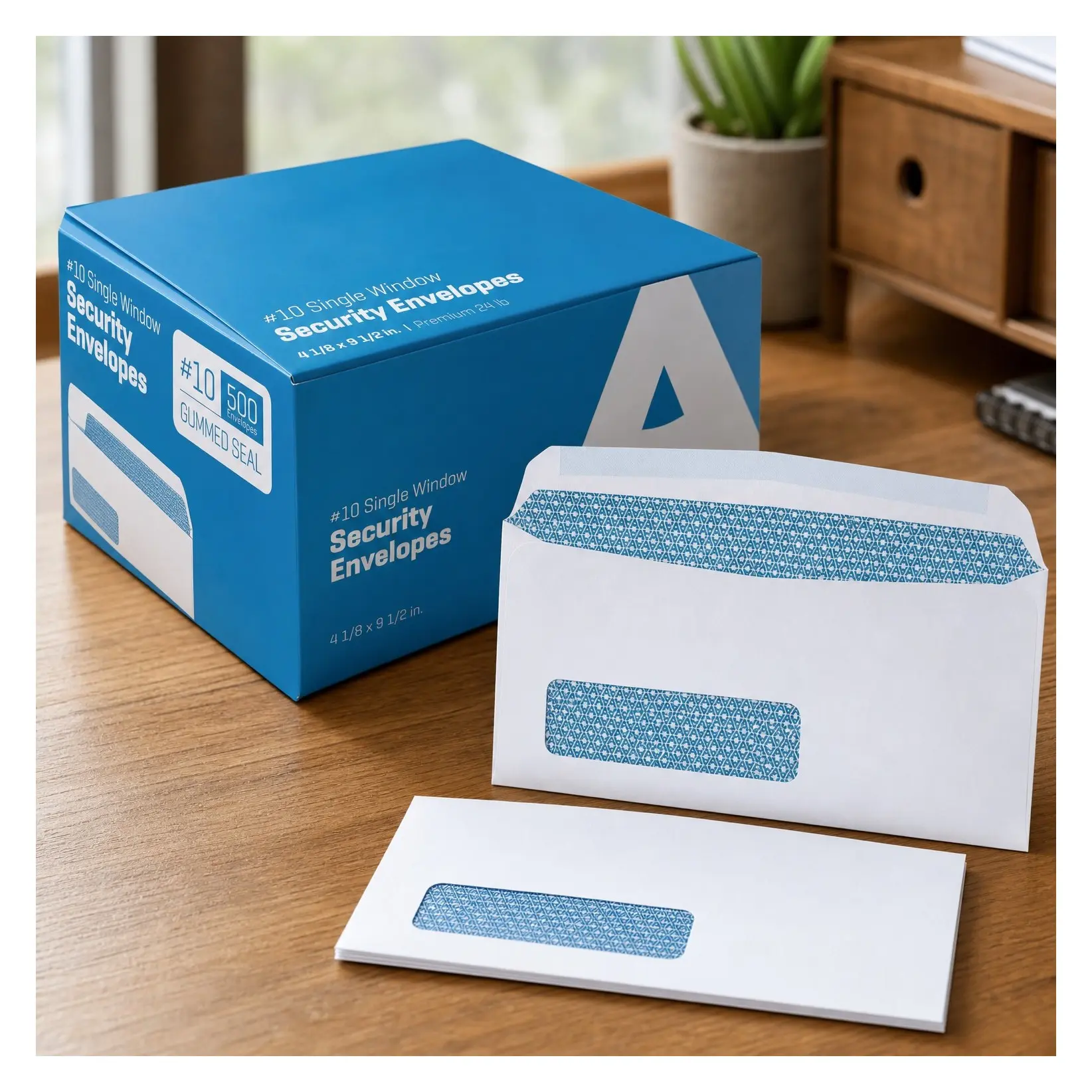 #10 Single Left Window Envelopes with Gummed Closure, Security Tint, 24 LB Paper, 4-1/8 x 9-1/2 inches, 500 CountGift