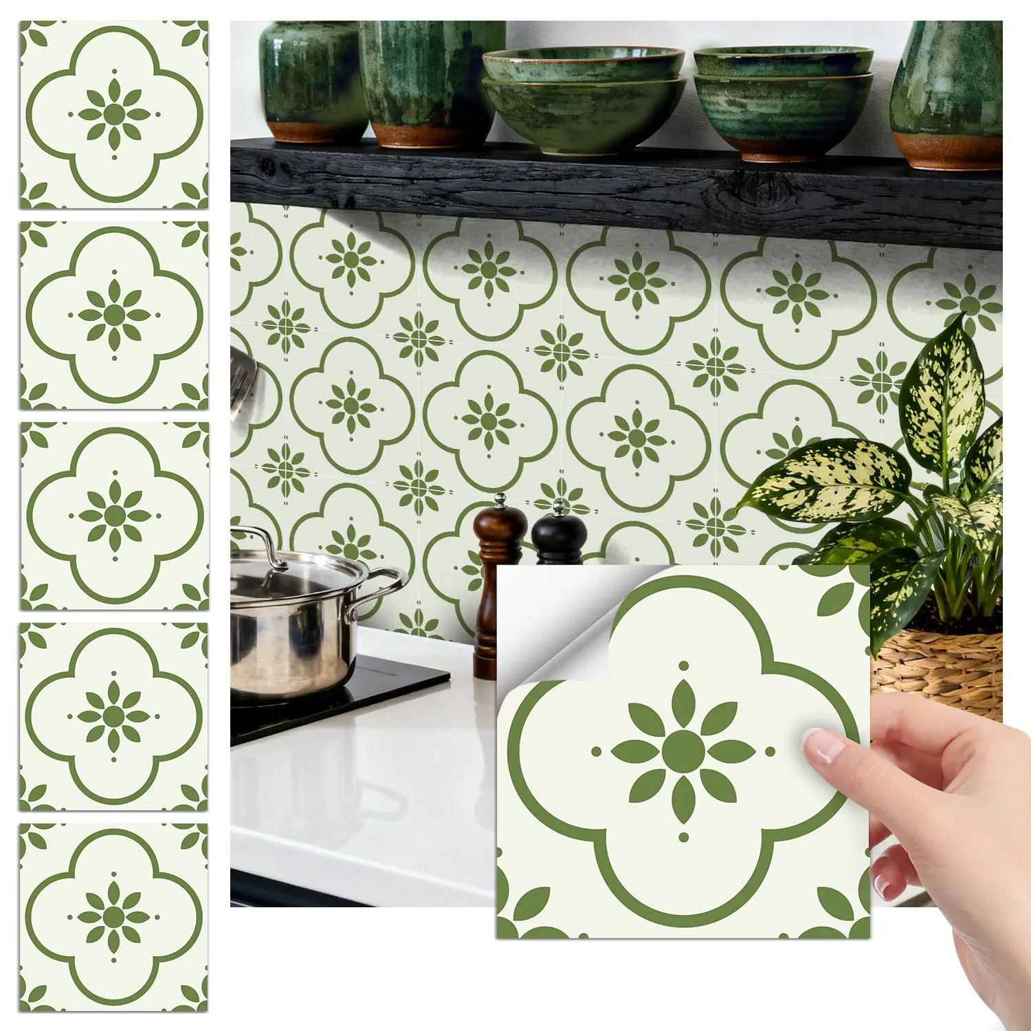 Moroccan Tile Stickers Peel and Stick, Waterproof Self Adhesive, Kitchen Backsplash Decor, Easy to Apply, Durable Wall Decals