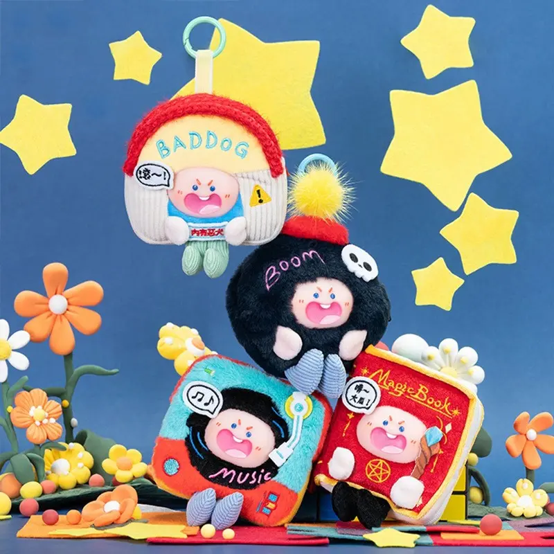 Authentic Trendy Earphone Bag, Lion Dance Design, Haunted House Style, Fire Grass Plush Keychain, Coin Holder, Earphone Storage Pouch