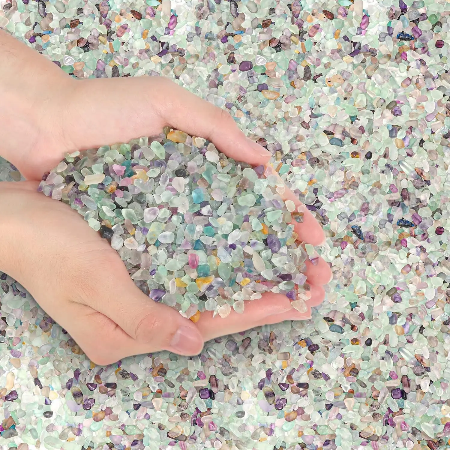 Crystal Chips Stone Crushed Quartz Glass 1LB - Fluorite Tumbled Gravel Small Decorative Pebbles Bulk, Mini Polished Rocks Pieces for Crafts, Vases Filler, Succulent Plants, Aquarium Gravel Rocks