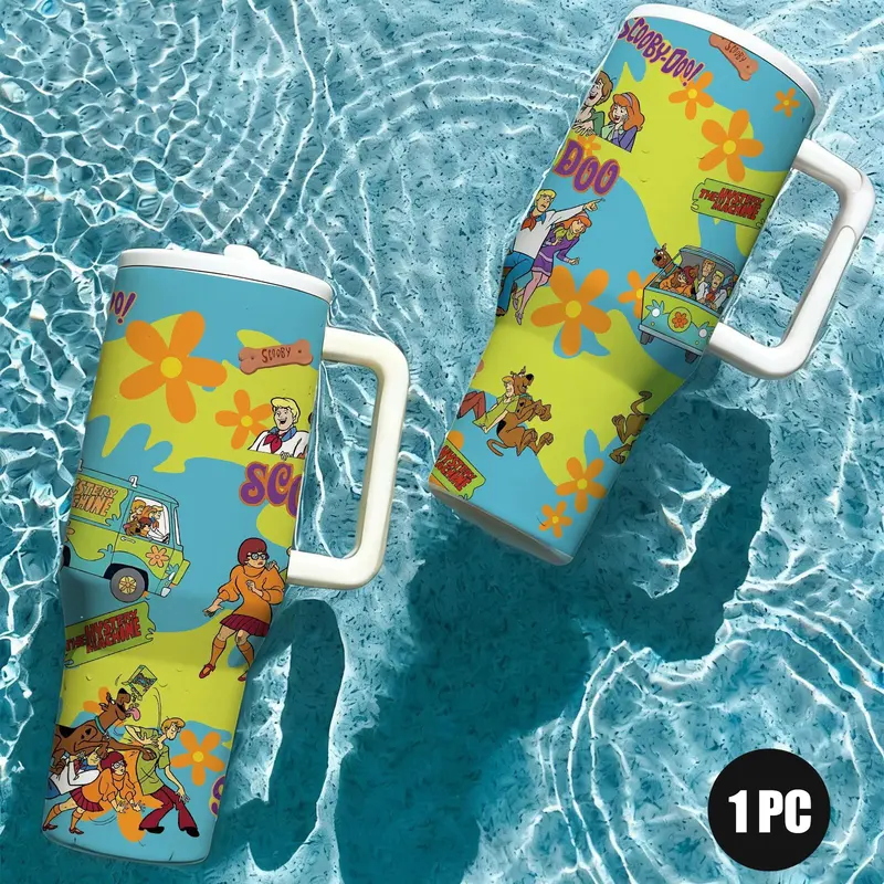 1 Pc 40oz Insulated Mug, Large Capacity Vacuum Cup, Double-Wall Leakproof Insulated Drinkware Tumbler with Handle and Lid, Skinny Design for Hot & Cold Drinks, Keeps Hot 12h Cold 24h, Ocean Print, Beach Summer Gift for Daily Use