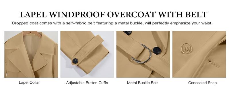 Imily Bela Womens Cropped Trench Coat Casual Double Breasted Short Jacket Fall Fashion Outerwear with Belt