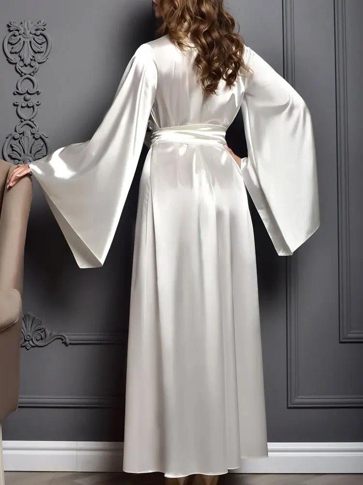 Maxi Bridal Robe Floor Length Wedding Kimono Satin Bachelorette Party Dressing Gown Boudoir Robe Gift for Friend Sexy Long Dress