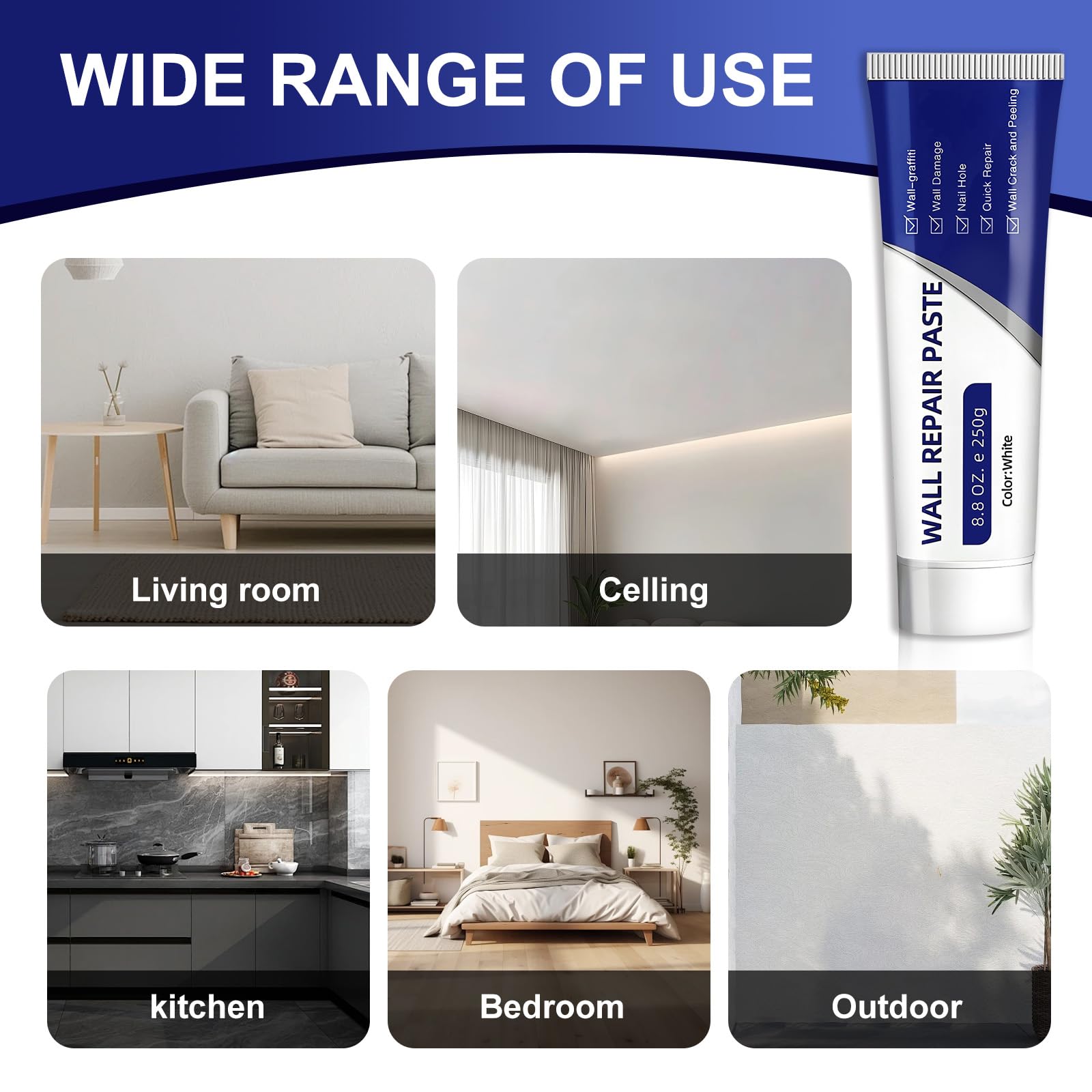 3Pcs Efficient Drywall Repair Kit with Scraper, 2026 Upgrade Quick Drying Wall Repair Paste for Cracks and Holes, Multi Functional Wall Mending Agent for DIY Home Fix