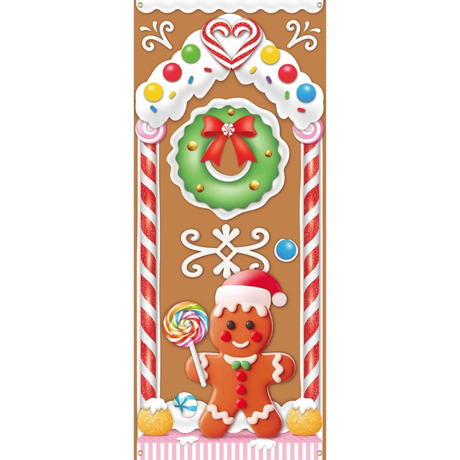 Christmas Gingerbread House Door Cover for Candyland Party Decorations