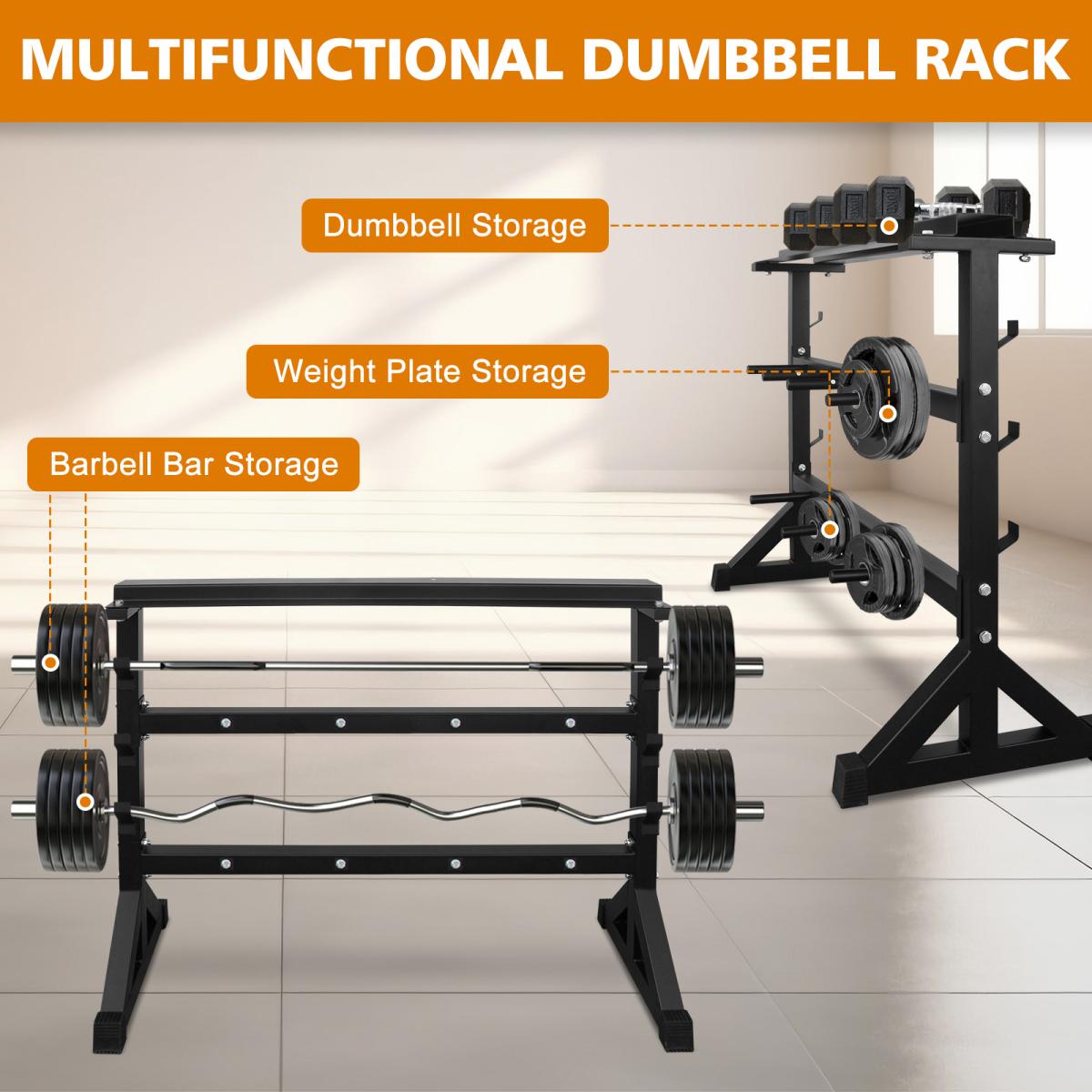 [Fahuac] 3-Tier Dumbbell Rack for Home Gym - Heavy Duty Weight Storage Stand with Multiple Pillars, Scratch Resistant Powder Coating, Rubber Bottom Covers, Space Saving Fitness Organizer.