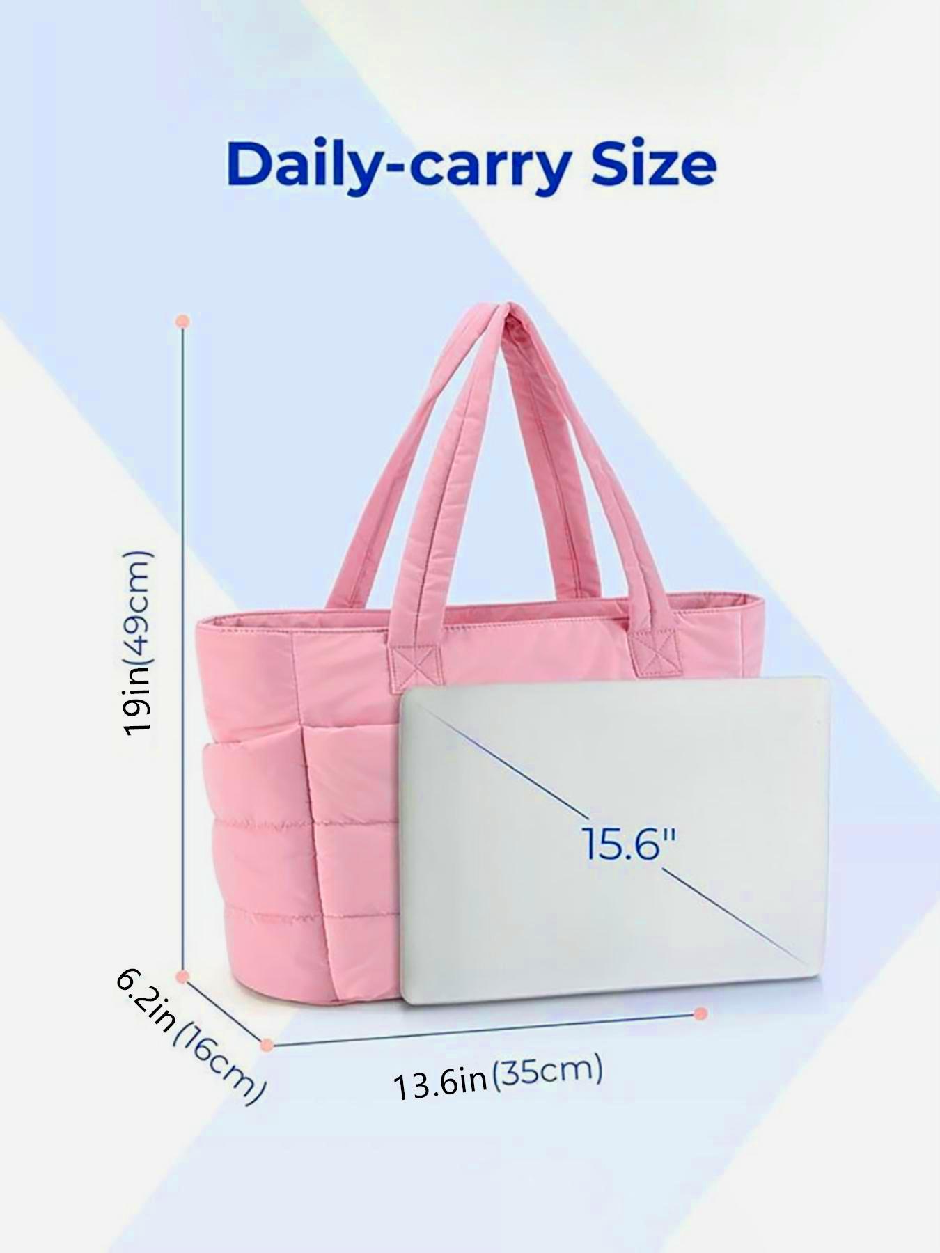 Women's Solid Color Quilted Puffer Tote Bag, Large Capacity Zipper Shoulder Bag for Travel Work, Casual Trendy Versatile High-quality Daily Commuting Bag, Purse
