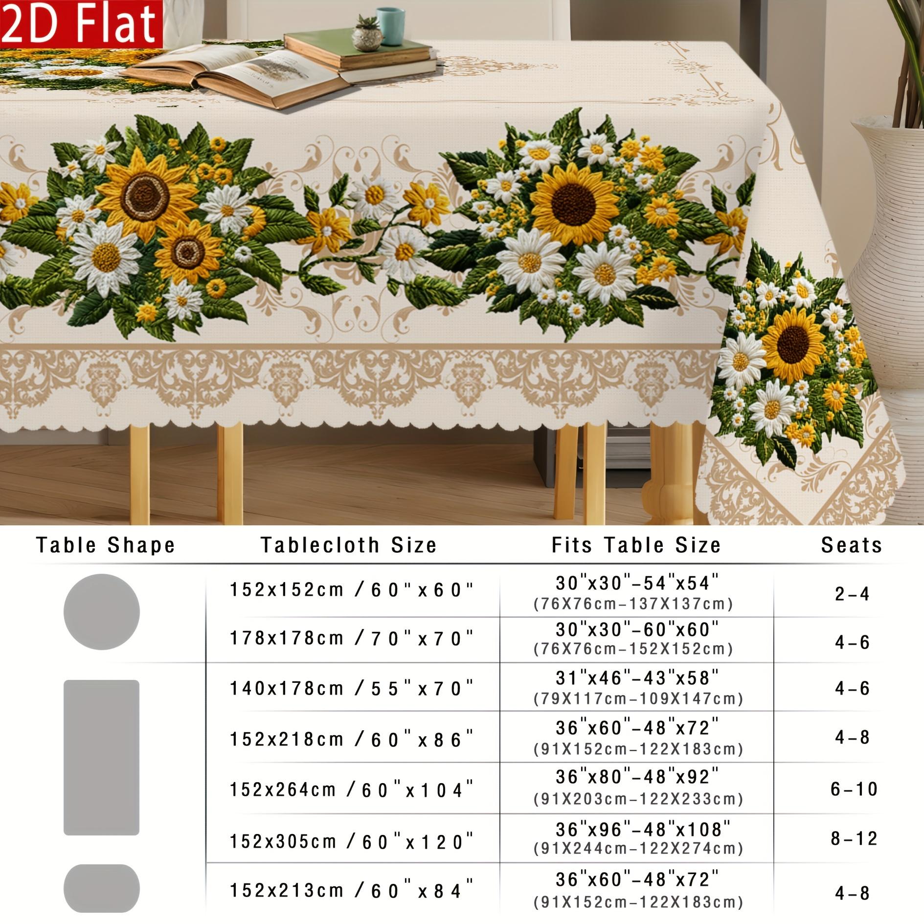 1pc Vintage Sunflower & Daisy Tablecloth - Non-Embroidered European Floral Design, Durable Polyester Rectangular Table Cover for Round/Oval Tables, Kitchen Dining Room Patio Picnic Decor, Easy-Clean Vintage Home Decor, Machinemade Textile, Sunflower Kitch