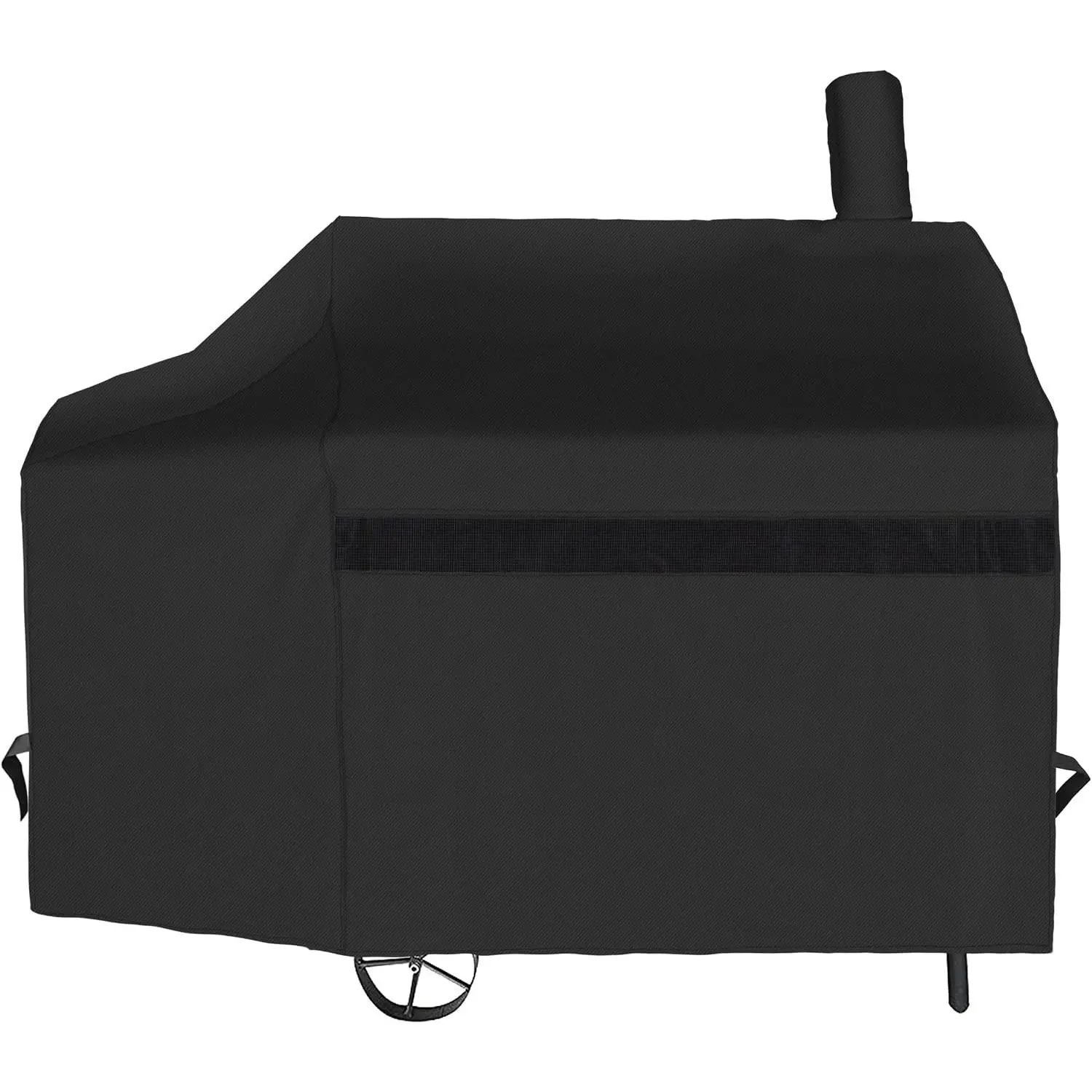 Offset Smoker Cover - 60 Inch Waterproof Charcoal Grill Cover, Outdoor Heavy Duty BBQ Cover, Rip Resistant Smokestack Barbecue Cover for Char-Broil Weber, Black.