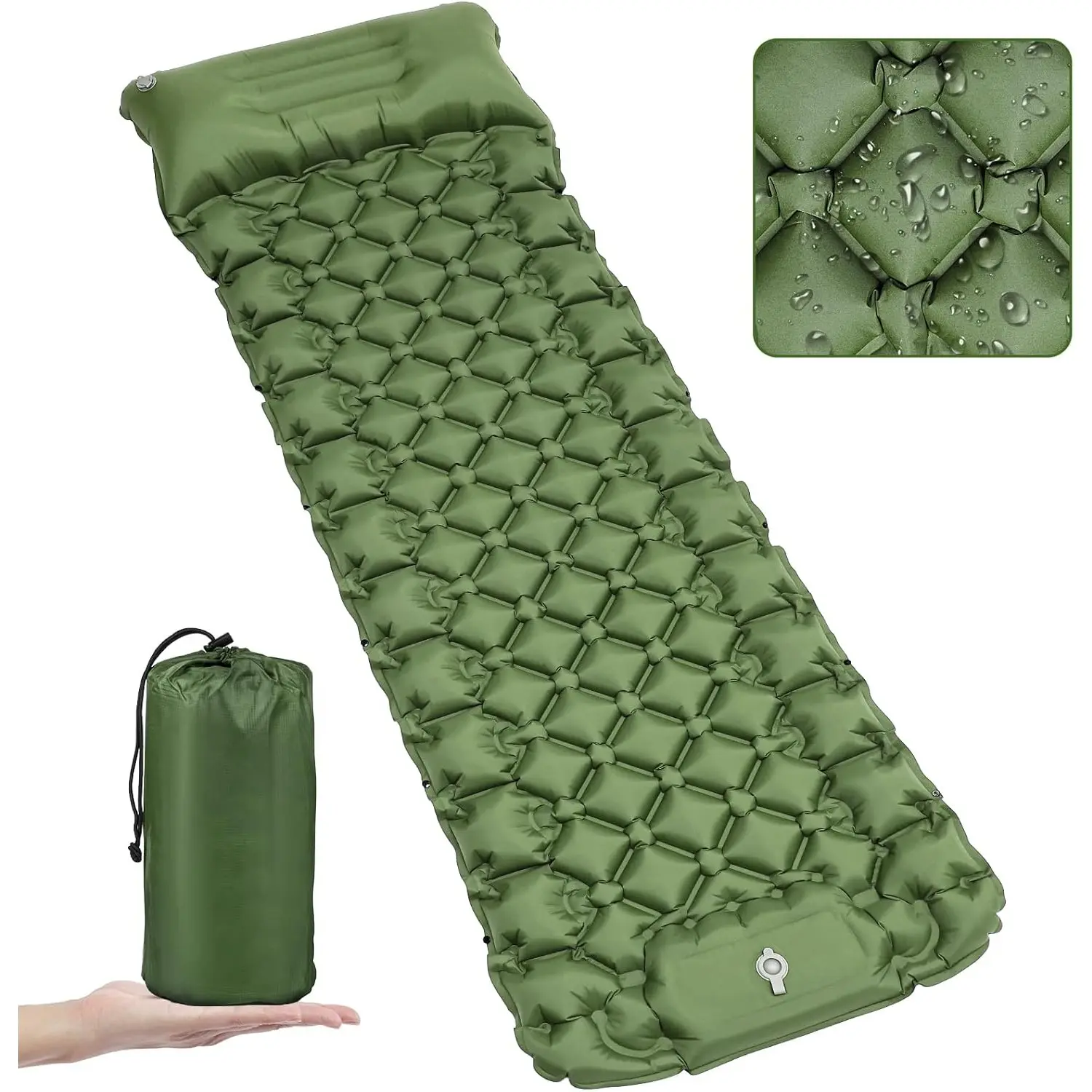 Sleeping Pad, Ultralight 40D Nylon Camping Pad, - Green | Self-inflating, durable, waterproof, suitable for tents, backpacking, hiking, tote bag included, Camping Mattress, Camping Equipment