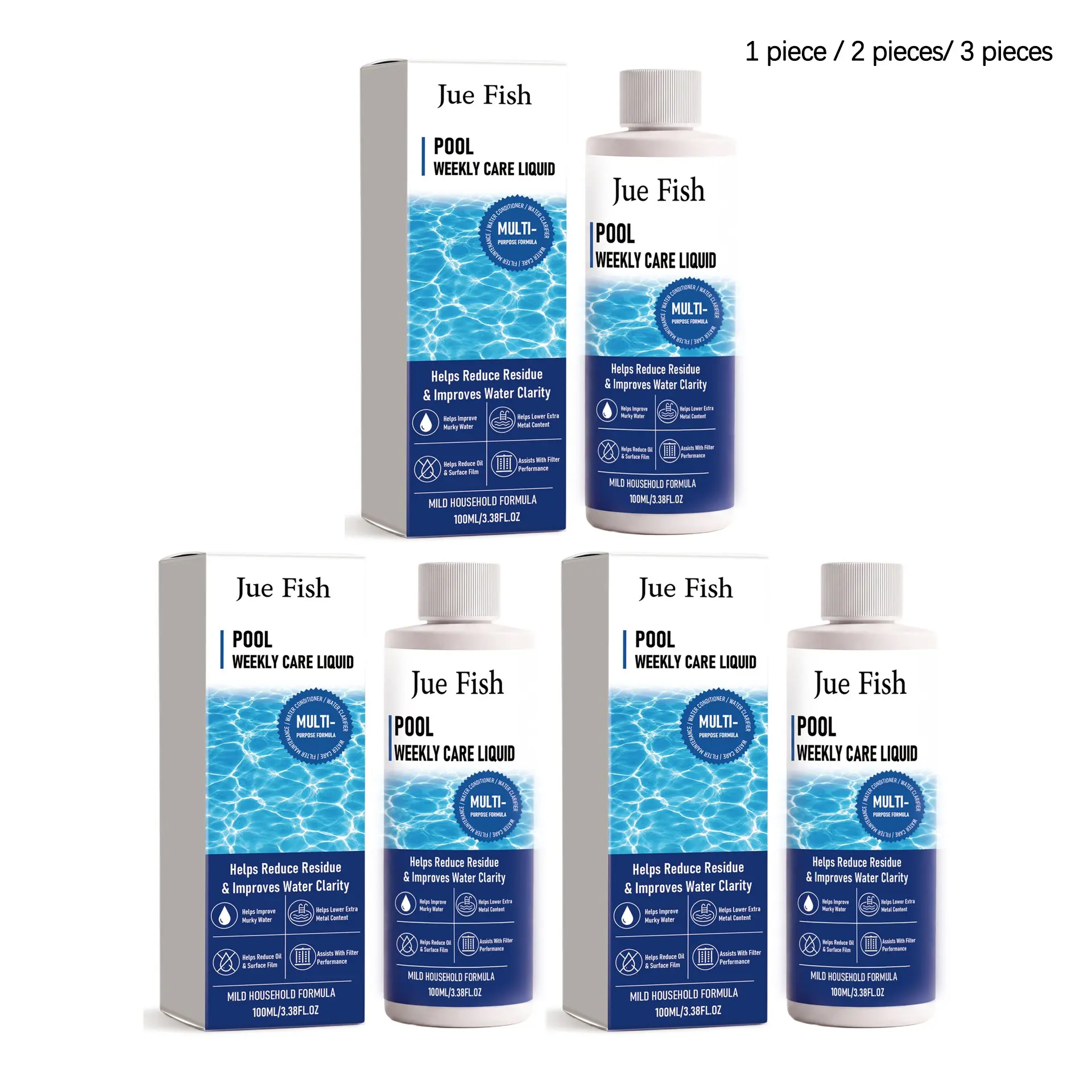 Swimming Pool Purification Liquid, 100ML/100ML*2/100ML*3, Quick Dissolve, Odorless, Clear Water, Daily Cleaning, No Detergent Coating
