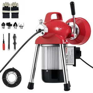 500W 400RPM Electric Drain Cleaning Machine – Heavy-Duty Auto-Feed Sewer Snake Auger with 82Ft (66Ft x 5/8" + 16Ft x 3/8") Steel Cables, 7 Cutters for 3/4" to 4" Pipes, Heavy-Duty Drain Auger for Home & Pro Use，Portable Drain Dredging Tool