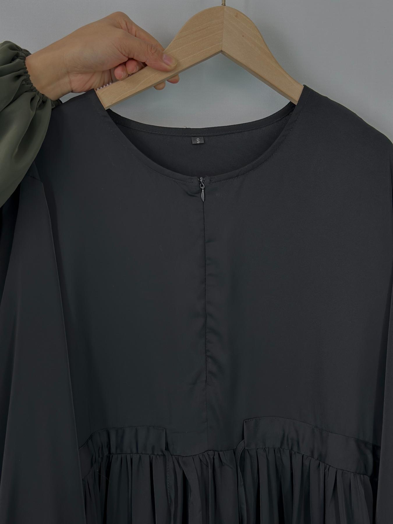 Women's Solid Color Belted Arabian Dress, Elegant Long Sleeve Round Neck Dress for Daily Wear, Ladies Islamic Clothing for All Seasons, Modest Abaya Dress