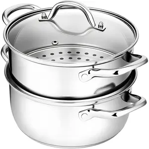 Stainless Steel Steamer Pot - 3.2QT Sturdy Kitchenware with Food Basket, Rack, Handles for Pasta, Vegetables, Dumplings