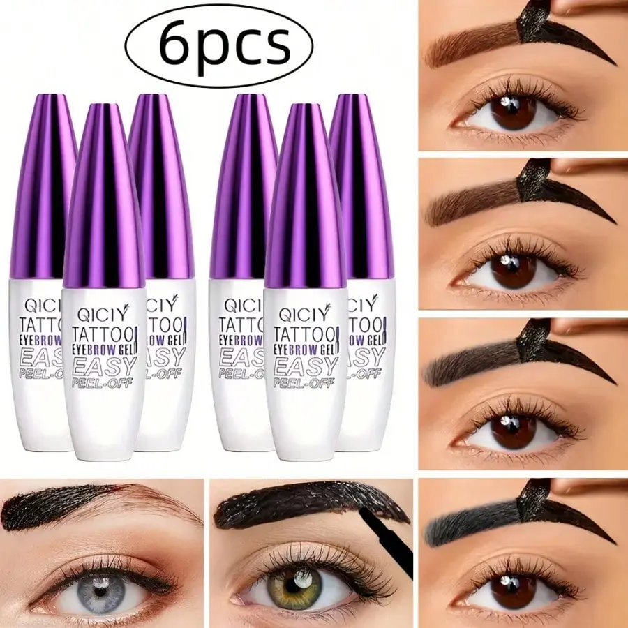 6Pcs Peel Off Semi Permanent Eyebrow Dye Gel Waterproof Sweat Resistant Easy Remove Natural Brow Color Long Lasting Tattoo Brow Tint For Women Daily Makeup
