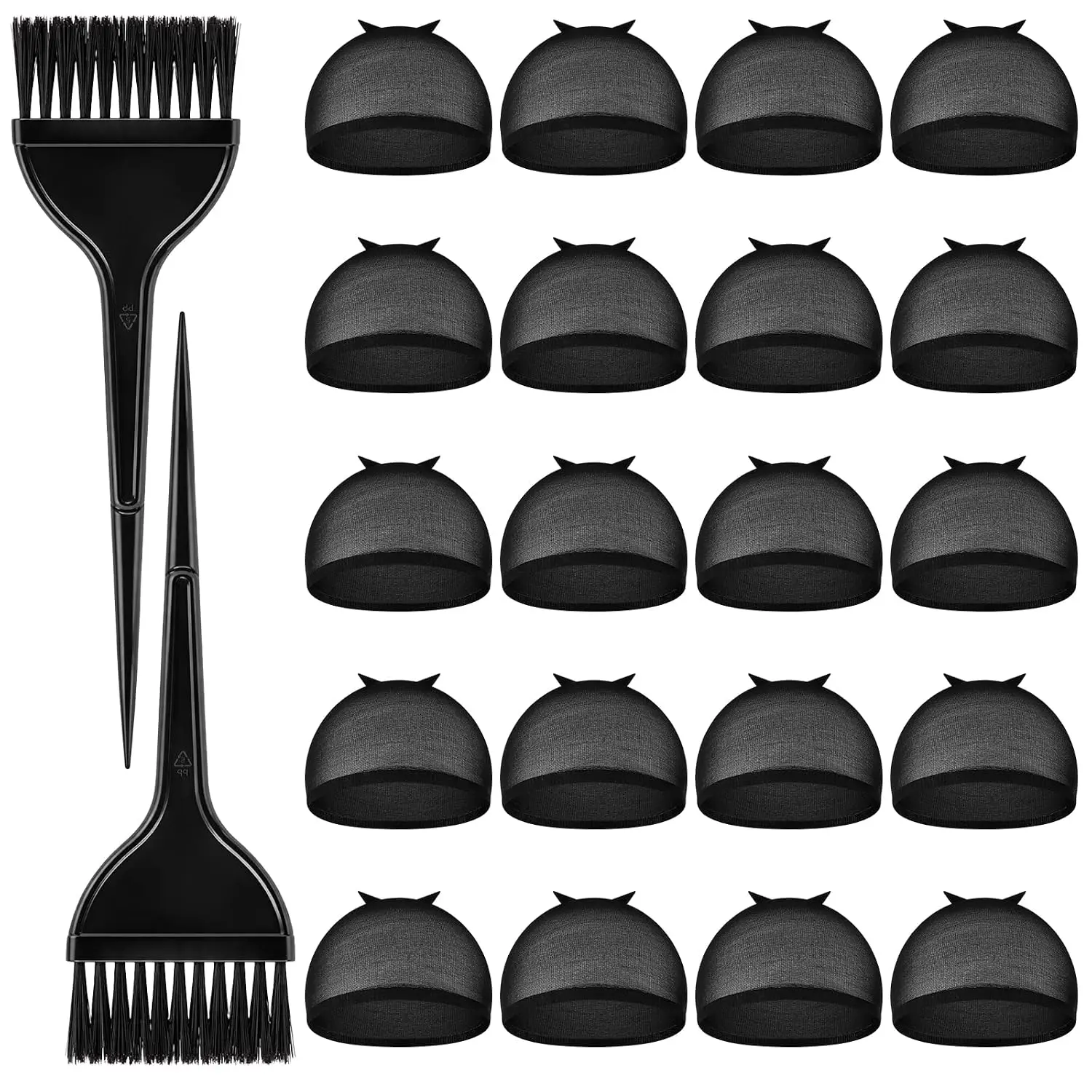 Wig Cap and Brush Set with 20 Black Nylon Stocking Wig Cap Secure Your Hair and 2 Applicator Brushes, Hair Care Accessory Styling Tools for DIY Weave Install  and Salon Use(Black)