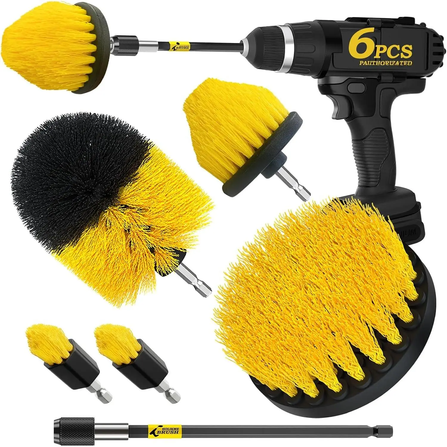 6 Pack Drill Brush Attachment Set, Extended  Purpose Cleaning | Includes Extended Long Attachment & Crevice Corner Brushes. For Bathroom, Grout, Floor, Tub, Shower, Tile, Kitchen,