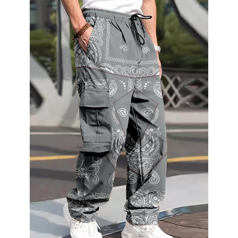 Men’s Streetwear Bandana Pattern Cargo Pants with Drawstring SpringStatements