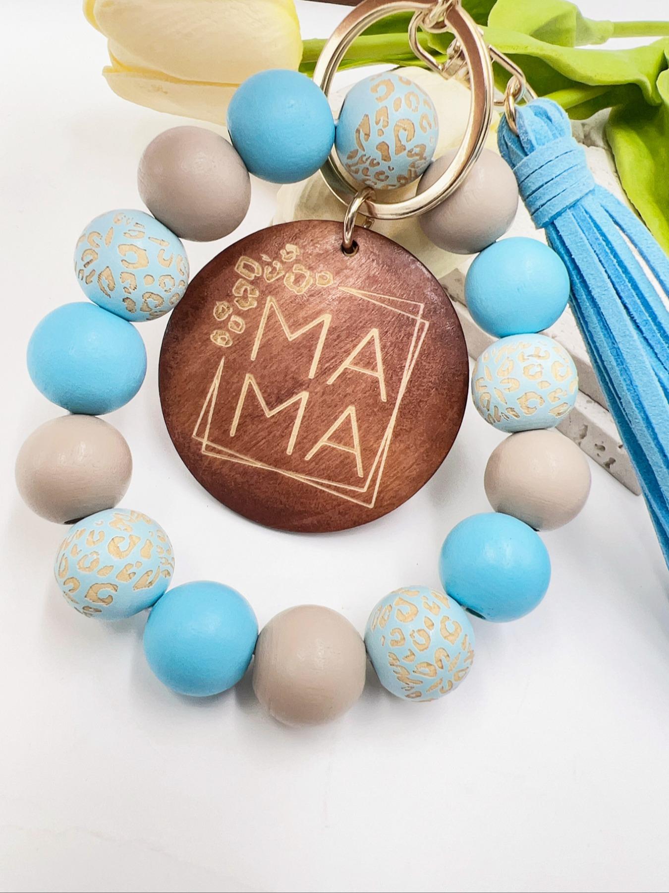 1/5pcs Handmade Wooden Bead Keychain with Leopard Print and Polka Dots, Sport Punk Theme, Mother's Day Gift, Women's Decorative Accessory, Keychain Bag Pendant