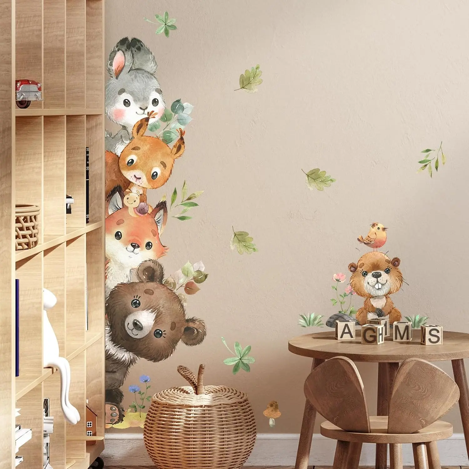 Jungle Animals Wall Stickers Cartoon Woodland Animal Wall Decals Bear Fox Forest Self-Adhesive Removable Mural Wall Art for Baby Nursery Kids Bedroom Playroom Daycare Classroom Decor(Gift)
