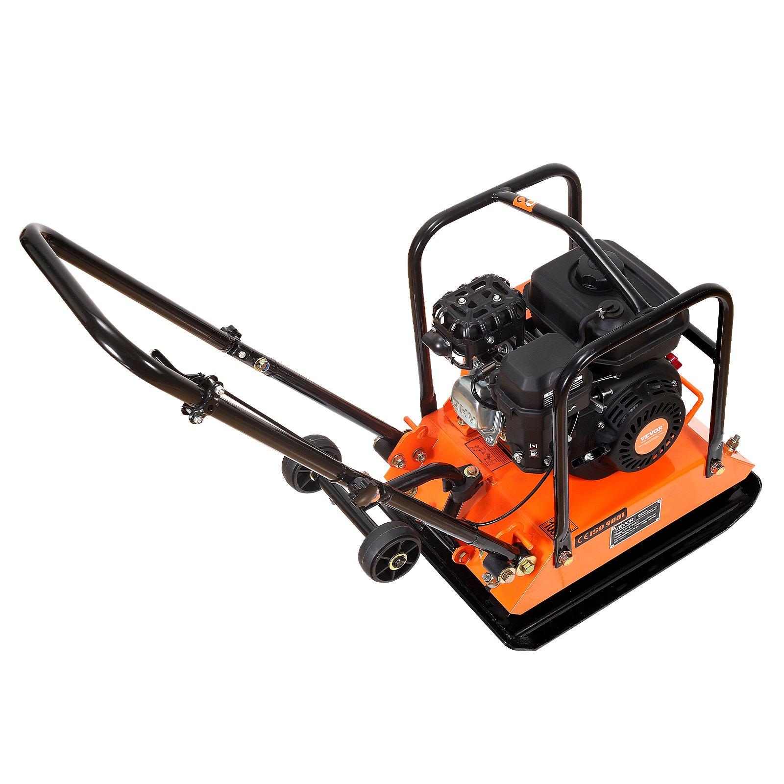 VEVOR Plate Compactor, 6.5 HP 196CC Gas Engine, 5700 VPM Vibrating Ground Rammer, 4047 lbs Compaction Force, 21 x 16 in Plate, Walk Behind Compactor for Paver Landscaping, Asphalt, Foundation, Soil