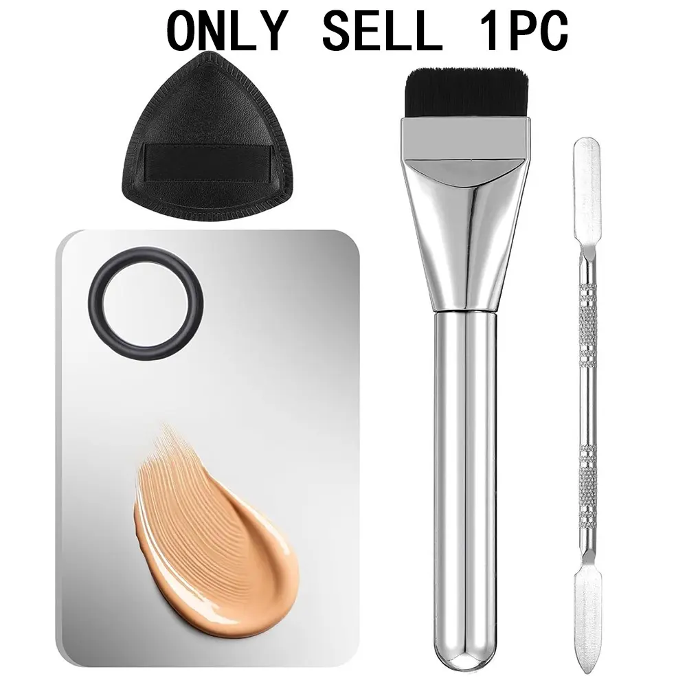 Complete Makeup Base Mixing Palette Set, Includes Makeup Spatula, Brush, Palette Tray, Sponge, Polymer-Bonded Tungsten Carbide Material