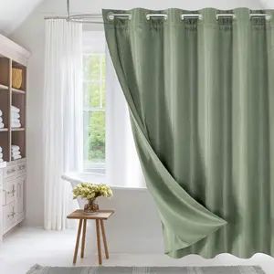 No Required Sage Green Waffle Shower Liner Set, Heavyweight Shower Set with Snap-in Liner for Hotel Spa-Like Decor, 72 x 74