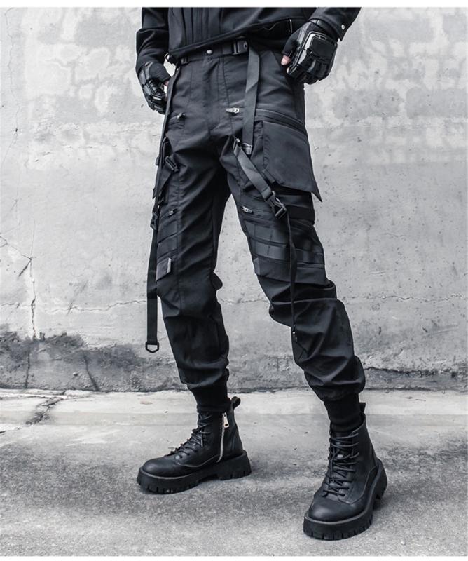 Kyn Apparel Techwear Functional Cargo Pants Men Fashion Tactical Ribbons Design Trousers 2025 Spring Hip Hop Streetwear Pants Black