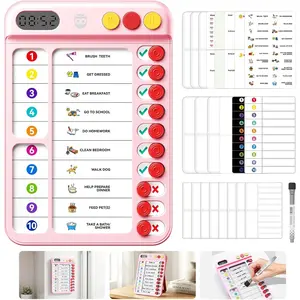 Chore Chart for  with Visual Timer,  Tools Visual Schedule Planning Board with Slider, 20 Personalizable Cards and  Marker, Morning/Bedtime/Daily Routine Chart Checklist -