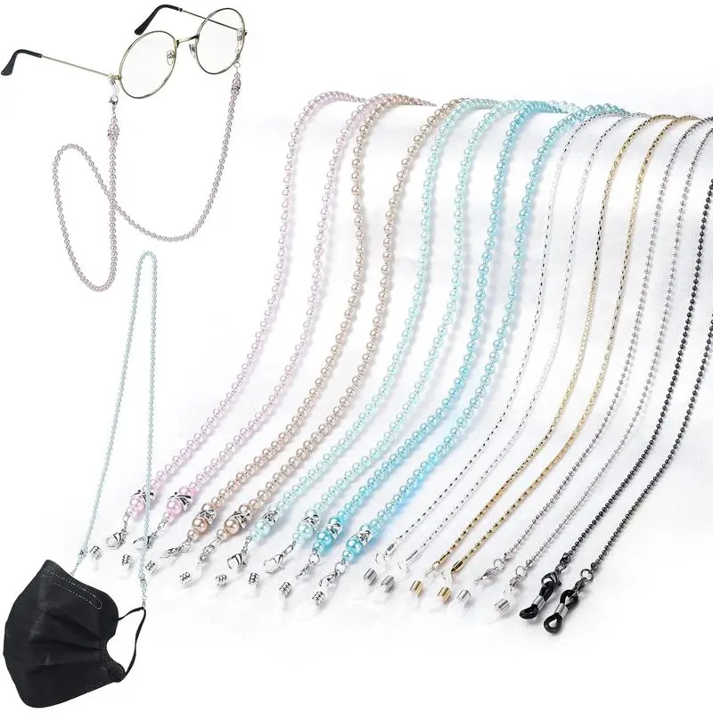 Women's 8-Pcs Beaded Eyeglass Chain, Elegant Look Female Wear Neck Strap for Sunglasses, Around-Neck Holder Accessory, Beaded Chain