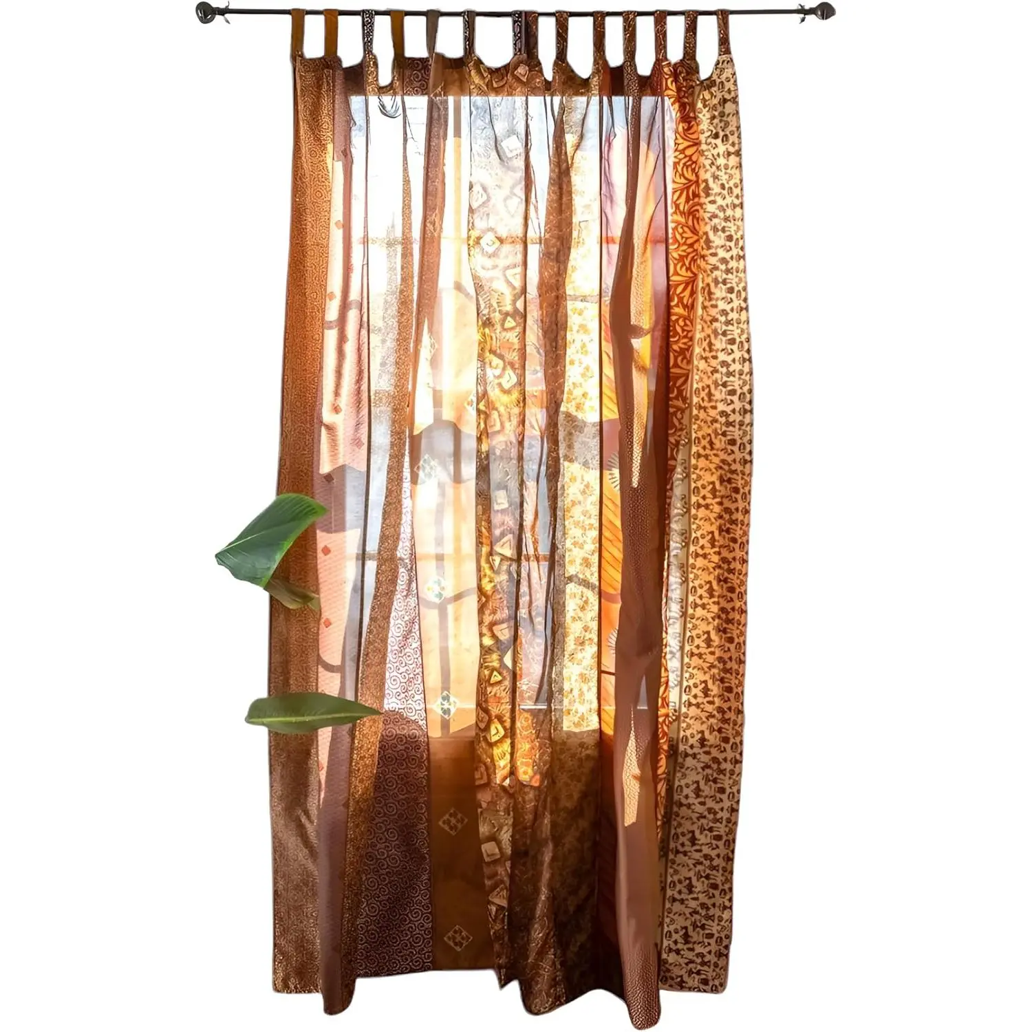 Hippie Colorful Curtains, Patchwork Brown