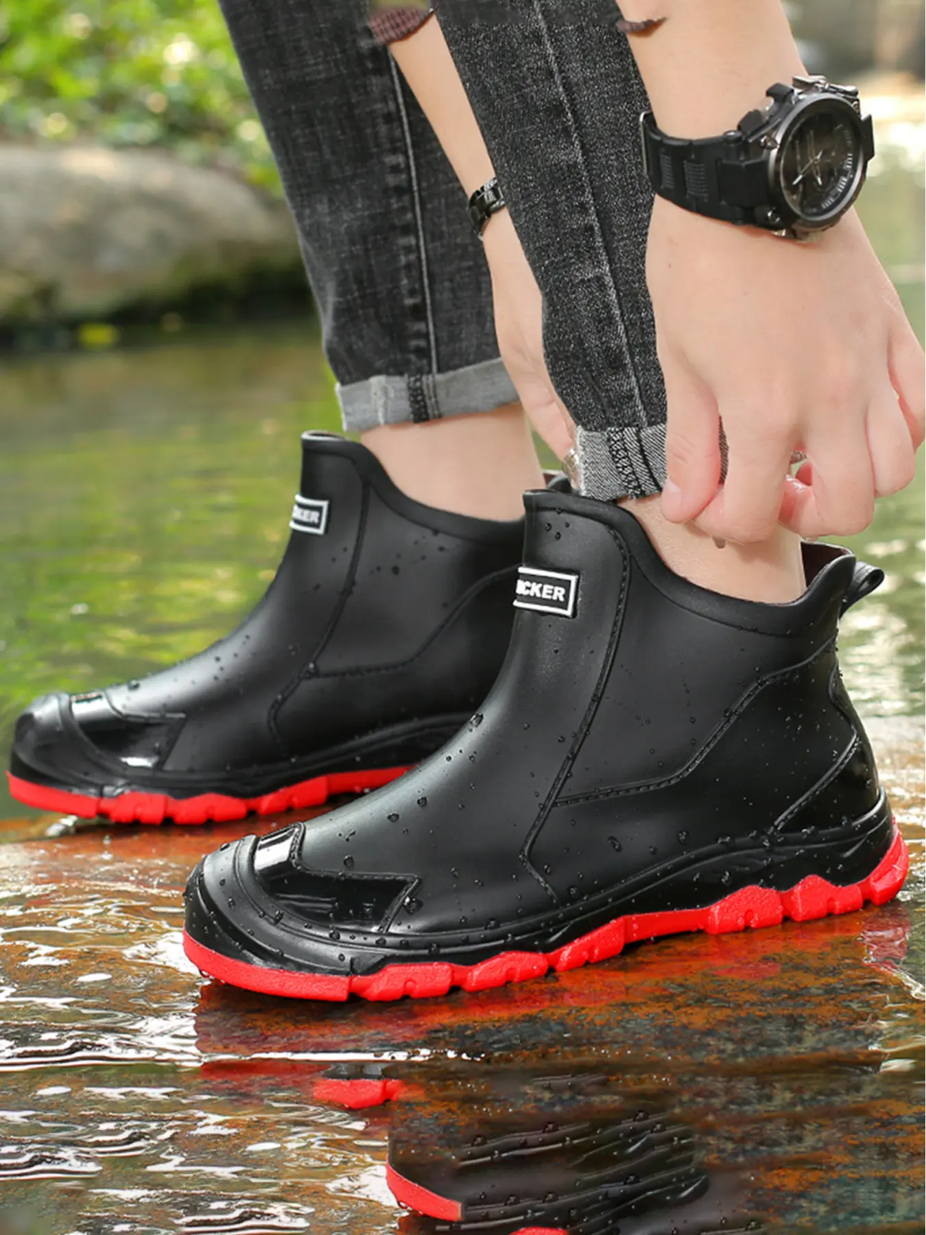Women Ankle Waterproof Rain Boots Non Slip Lug Sole Rubber Outdoor Garden Work Shoes Footwear Anti Slip Boots